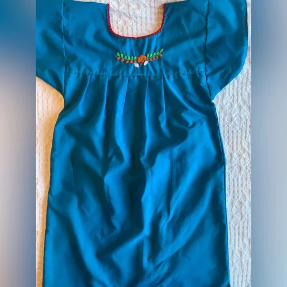 Embroidered Blue Kids Casual Dress - Picture 7 of 16